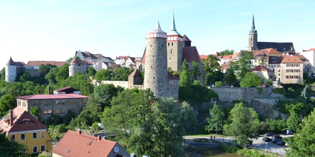 Blick auf Bautzen mit Alter Wasserkunst und Mühlenbastei